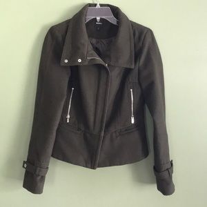 Express olive green wool biker jacket